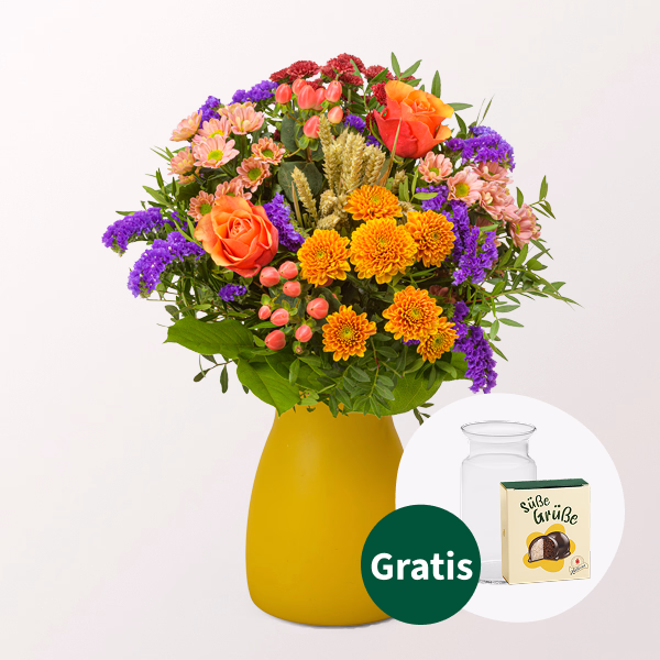 Blumenstrauß Herbstlächeln mit Halloren Kugeln & Vase