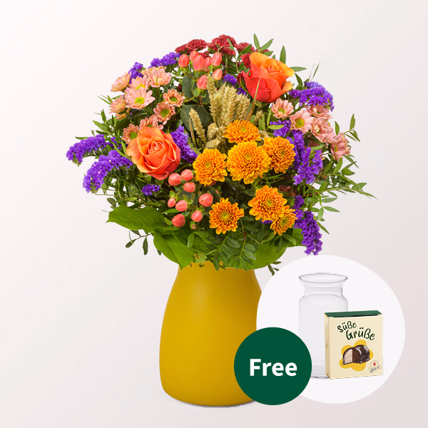 Flower Bouquet Herbstlächeln with Halloren Balls & vase
