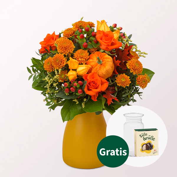 Blumenstrauß Sonnenbad mit Halloren Kugeln & Vase