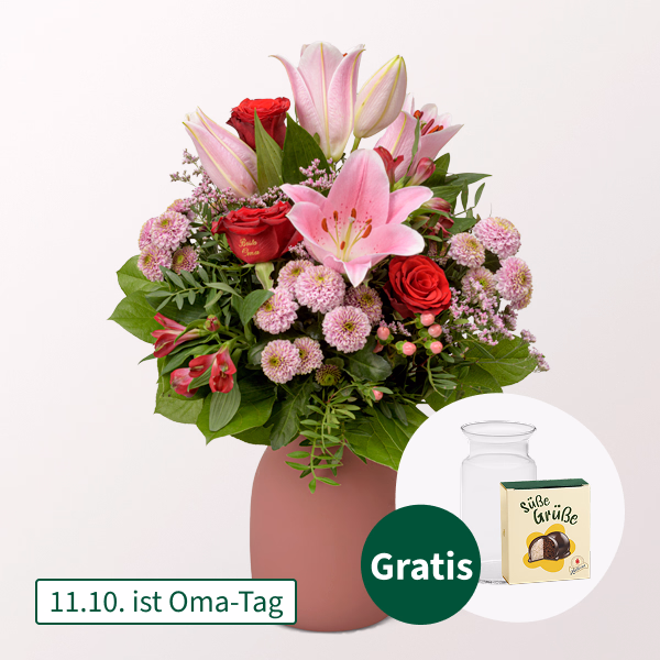 Herbststrauß für Oma mit Halloren Kugeln & Vase