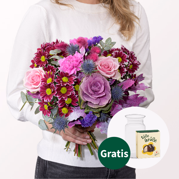 Blumenstrauß Herbstglanz mit Halloren Kugeln & Vase