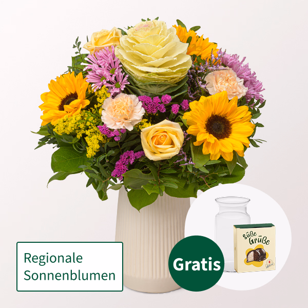 Blumenstrauß Herbstgarten mit Halloren Kugeln & Vase