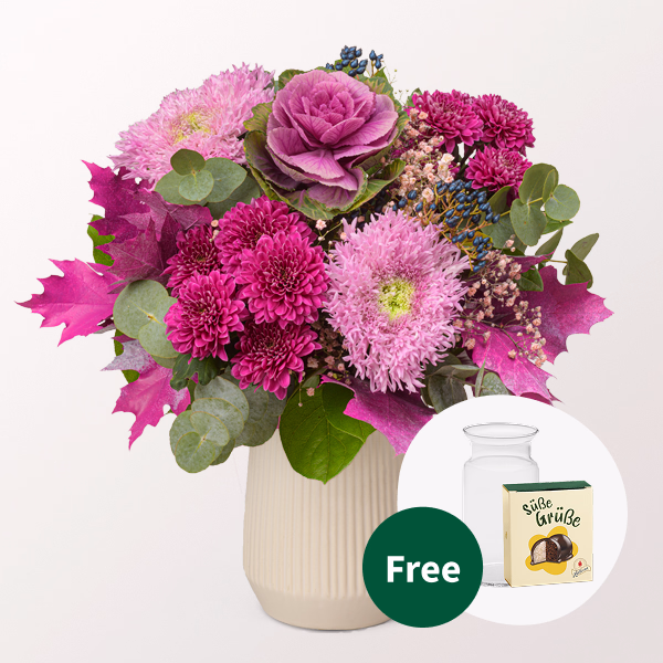 Flower Bouquet Herzensgrüße with Halloren Balls & vase