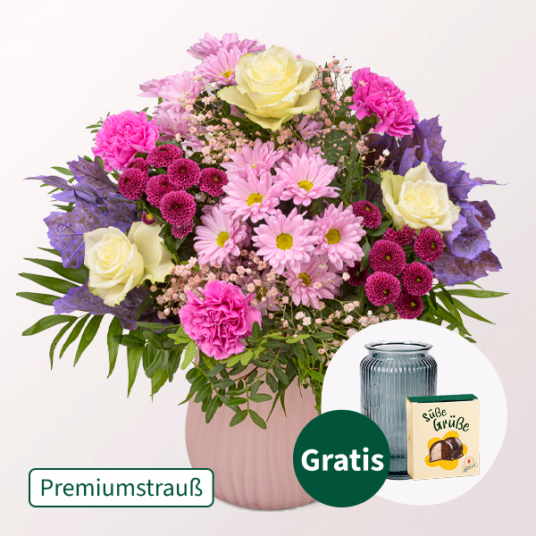 Premiumstrauß Herbstparty mit Premiumvase & Halloren Kugeln