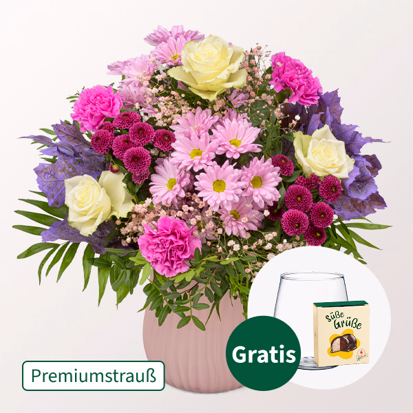 Premiumstrauß Herbstparty mit Premiumvase & Halloren Kugeln