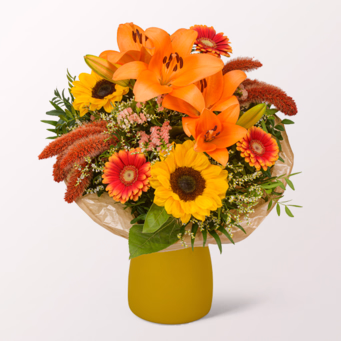 Premium Bouquet Herbstlicht with Premium Vase & Halloren Balls