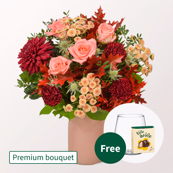 Premium Bouquet Sunrise with Premium Vase & Halloren Balls