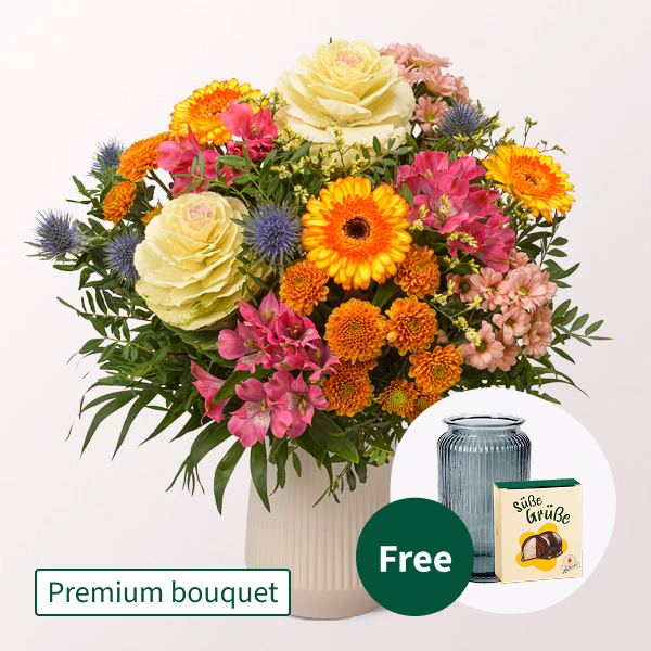 Premium Bouquet Herbstlust with Premium Vase & Halloren Balls