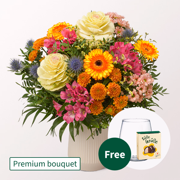 Premium Bouquet Herbstlust with Premium Vase & Halloren Balls