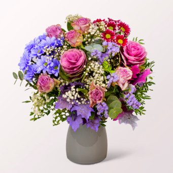 Premiumstrauß Glücklich mit Premiumvase & Halloren Kugeln