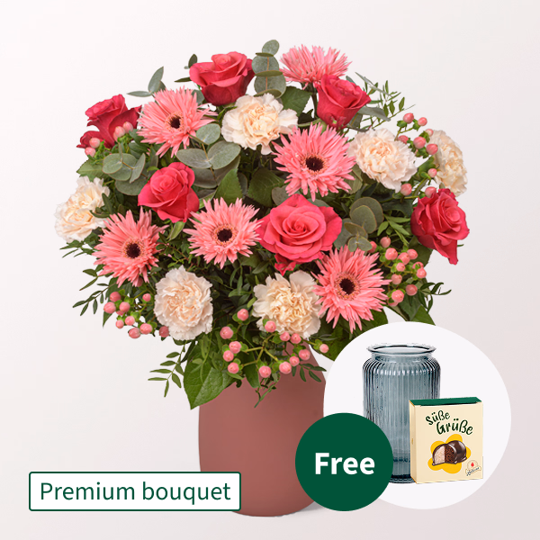 Premium Bouquet Märchenhaft with Premium Vase & Halloren Balls