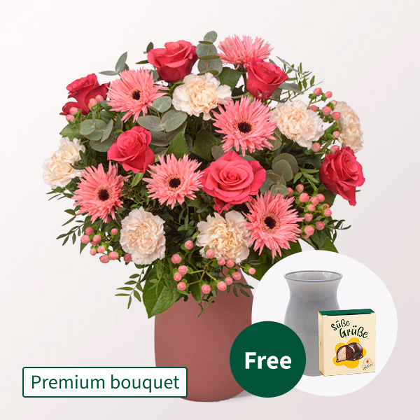 Premium Bouquet Märchenhaft with Premium Vase & Halloren Balls