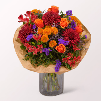 Premiumstrauß Farbenfeuerwerk mit Premiumvase & Halloren Kugeln