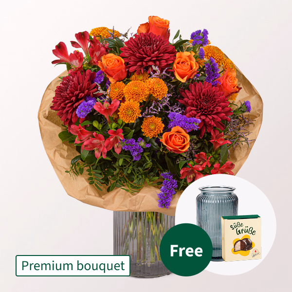 Premium Bouquet Farbenfeuerwerk with Premium Vase & Halloren Balls