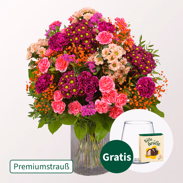 Premiumstrauß Herbstschein mit Premiumvase & Halloren Kugeln