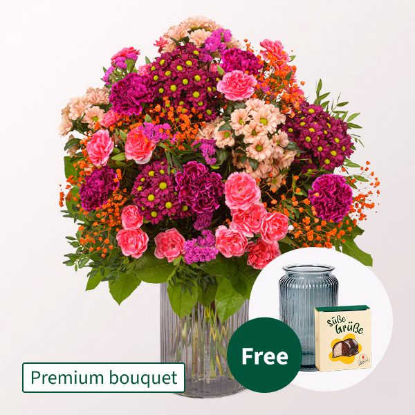 Premium Bouquet Herbstschein with Premium Vase & Halloren Balls