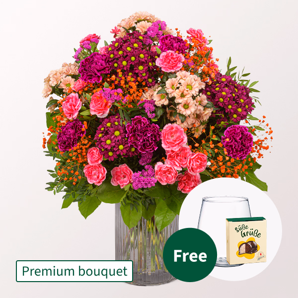 Premium Bouquet Herbstschein with Premium Vase & Halloren Balls