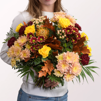 Premiumstrauß Ode an den Herbst mit Premiumvase & Halloren Kugeln