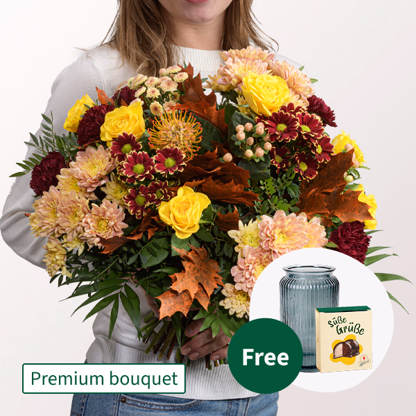 Premium Bouquet Ode an den Herbst with Premium Vase & Halloren Balls