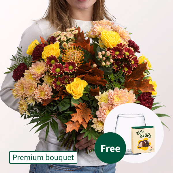Premium Bouquet Ode an den Herbst with Premium Vase & Halloren Balls