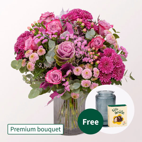 Premium Bouquet Meisterwerk with Premium Vase & Halloren Balls