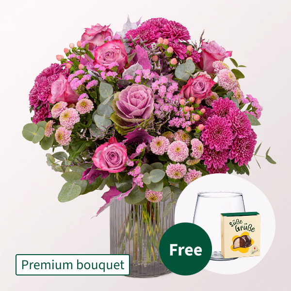 Premium Bouquet Meisterwerk with Premium Vase & Halloren Balls