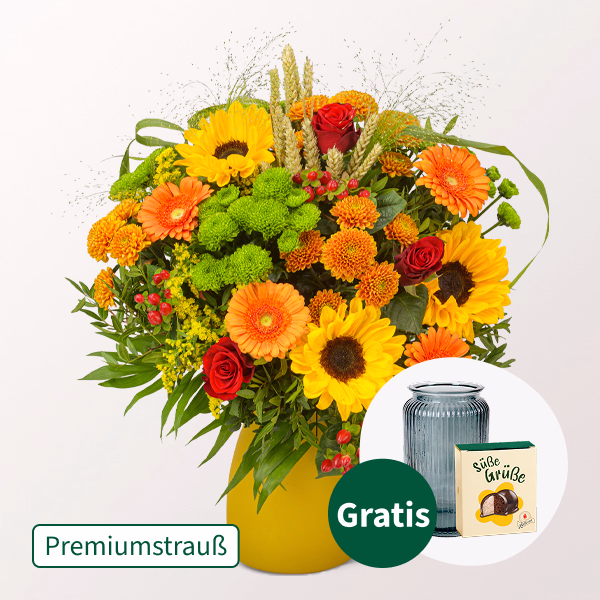 Premiumstrauß Herbstwiese mit Premiumvase & Halloren Kugeln