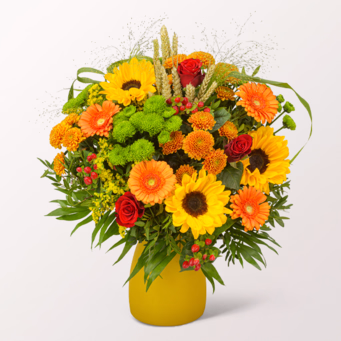 Premiumstrauß Herbstwiese mit Premiumvase & Halloren Kugeln