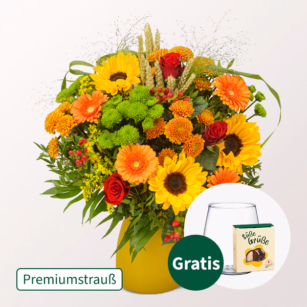 Premiumstrauß Herbstwiese mit Premiumvase & Halloren Kugeln