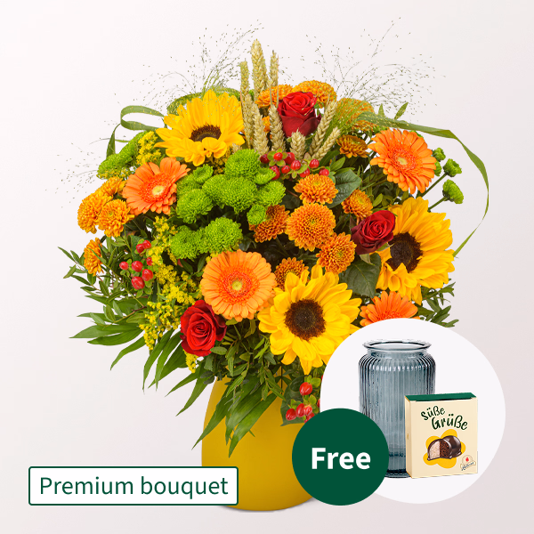 Premium Bouquet Herbstwiese with Premium Vase & Halloren Balls