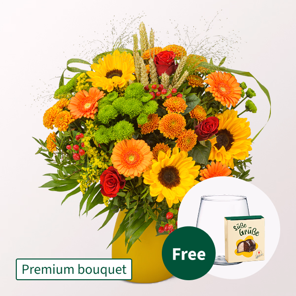 Premium Bouquet Herbstwiese with Premium Vase & Halloren Balls