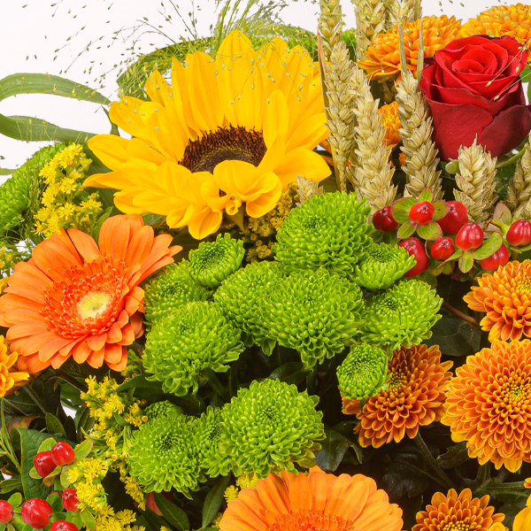 Premiumstrauß Herbstwiese mit Premiumvase & Halloren Kugeln