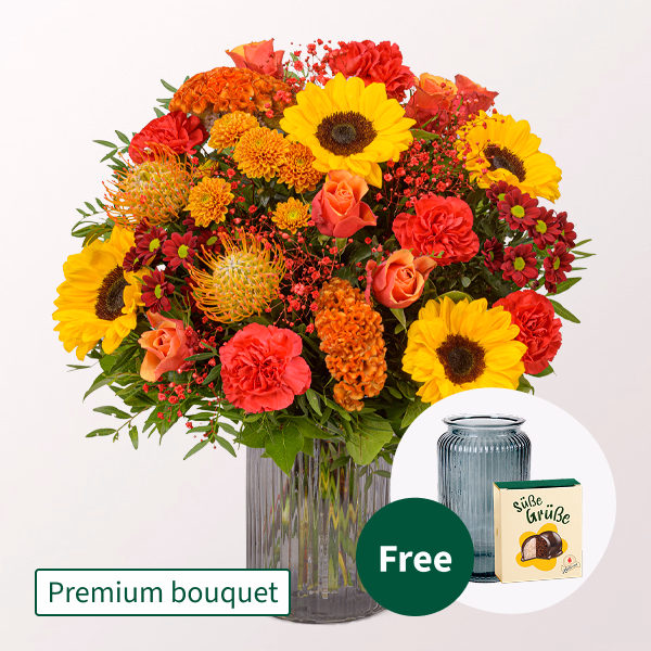 Premium Bouquet Leuchtfeuer with Premium Vase & Halloren Balls