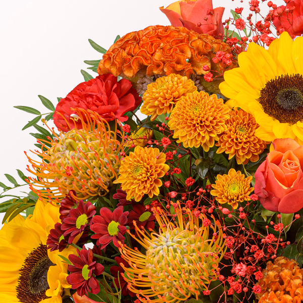 Premiumstrauß Leuchtfeuer mit Premiumvase & Halloren Kugeln