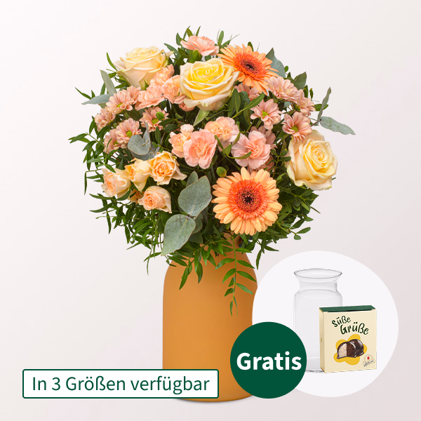 Blumenstrauß Zarte Grüße mit Halloren Kugeln & Vase