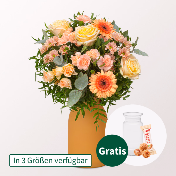 Blumenstrauß Zarte Grüße mit Vase & Ferrero Giotto 3er