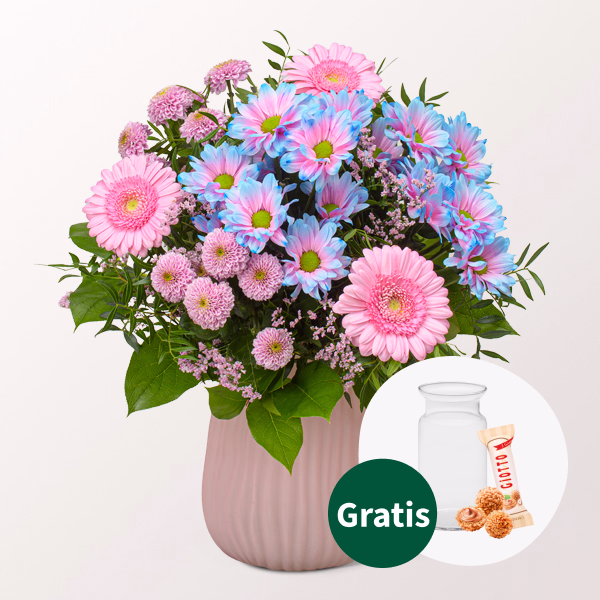 Blumenstrauß Muttertagszauber mit Vase & Ferrero Giotto 3er