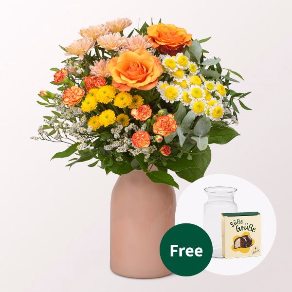 Flower Bouquet Sonnenfreude with Halloren Balls & vase