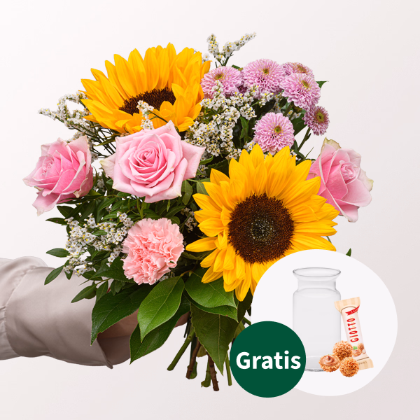 Blumenstrauß Sommergedicht mit Vase & Ferrero Giotto 3er