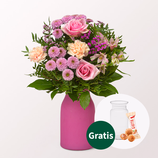 Blumenstrauß Beste Mama mit Vase & Ferrero Giotto 3er