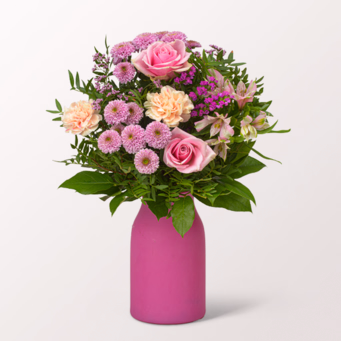 Flower Bouquet Beste Mama with vase & 3 Ferrero Giotto