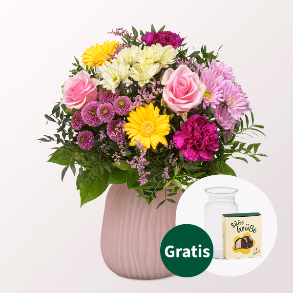 Blumenstrauß Sommerschönheit mit Halloren Kugeln & Vase