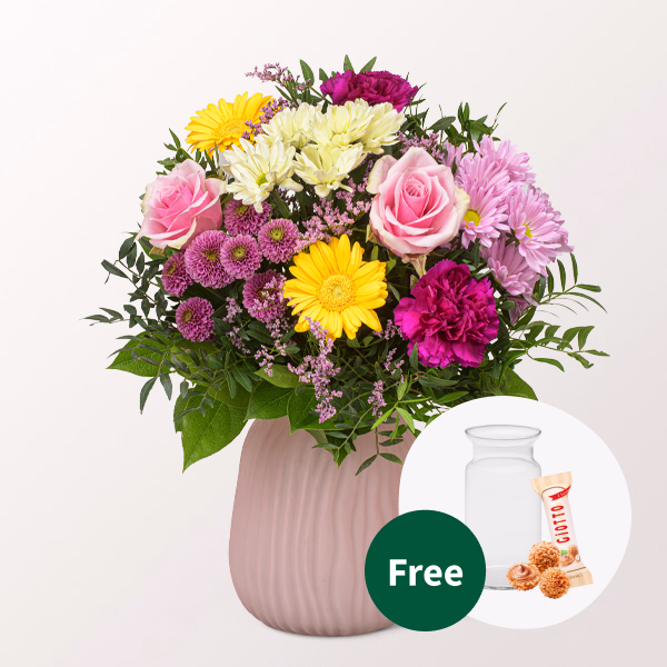 Flower Bouquet Sommerschönheit with vase & 3 Ferrero Giotto