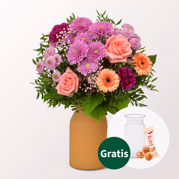 Blumenstrauß Farbspiel mit Vase & Ferrero Giotto 3er