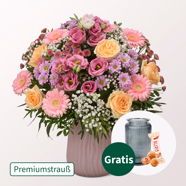 Premiumstrauß Mit Liebe mit Premiumvase & Ferrero Giotto