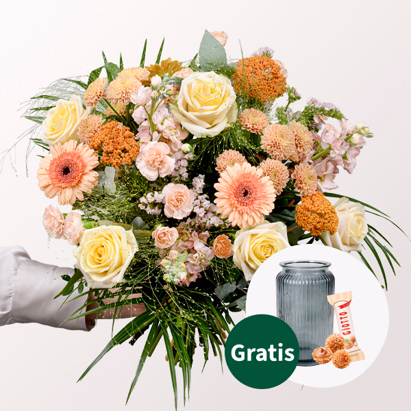 Premiumstrauß Dankeschön mit Premiumvase & Ferrero Giotto 3er