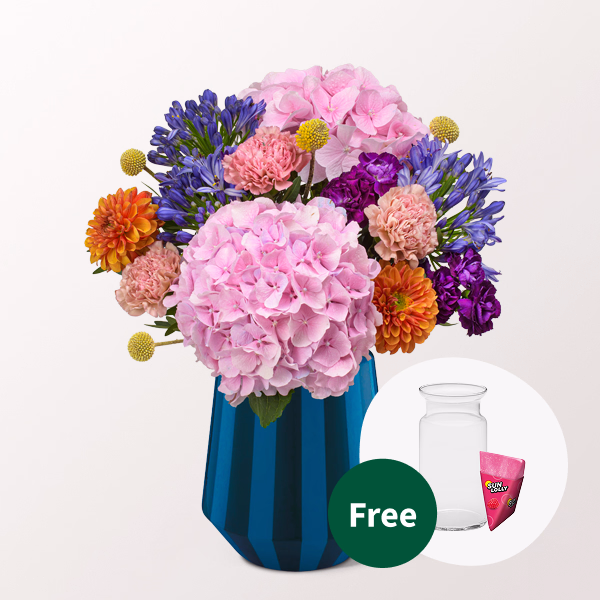 Flower Bouquet Blütenmelodie with SunLolly Raspberry & vase