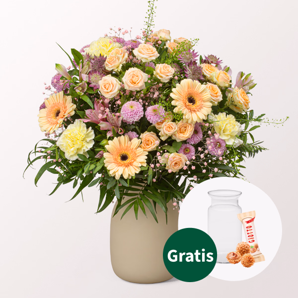Blumenstrauß Sommerromanze mit Vase & Ferrero Giotto 3er