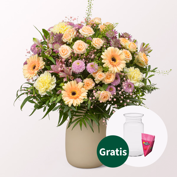 Blumenstrauß Sommerromanze mit SunLolly Himbeere & Vase