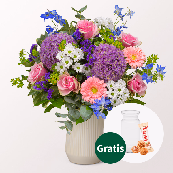 Blumenstrauß Herzlich mit Vase & Ferrero Giotto